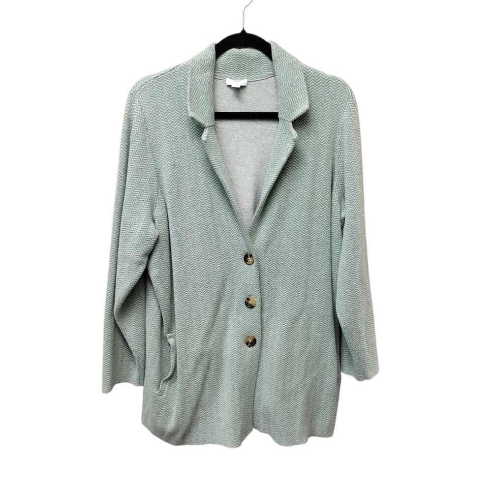 J Jill Women Chevron Double Knit Sweater Blazer 2X Stretch Pockets Office Layers